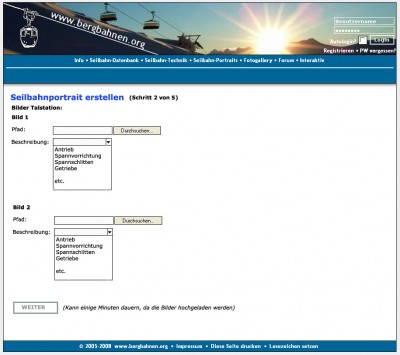 In diesem Fall wurde auf der ersten Seite bei der Anzahl Bilder "2" eingegeben. Die Beschreibungen sind vorgegeben. Das hat den grossen Vorteil, dass die Reportage problemlos in allen beliebigen Sprachen angezeigt werden kann (würde also die DB perfekt ergänzen).